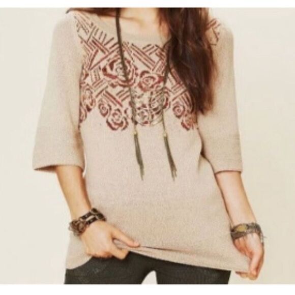 Free People Desert Rose Boho Wool Knit Bell Sleeve Sweater Y2K Tunic- Size XS - Picture 1 of 9
